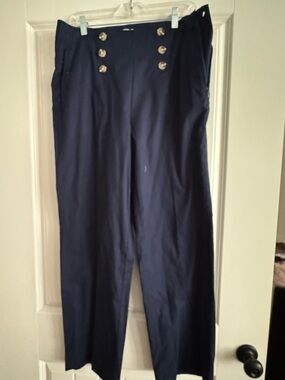 Navy High-Waist Sailor Pants with Buttons